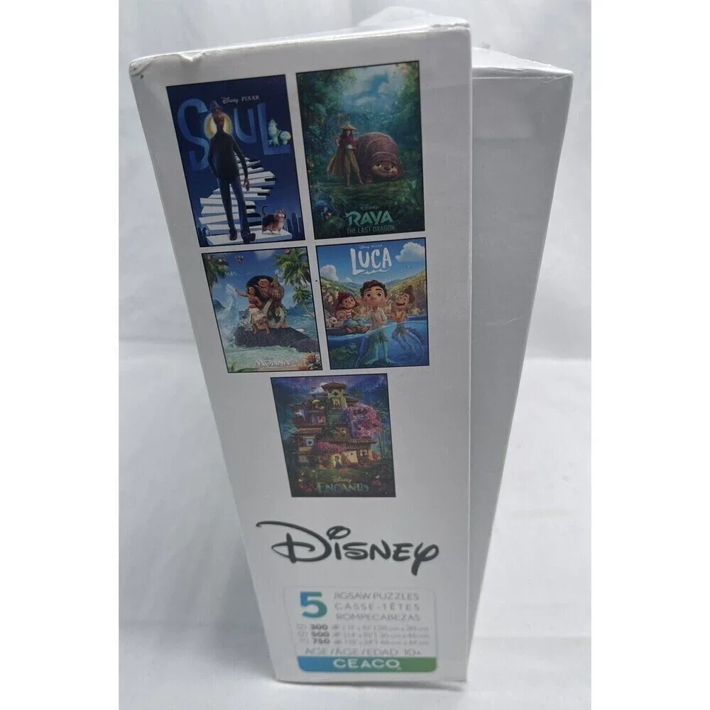 5 in 1 Jigsaw Puzzle Disney Movies Encanto Moana Soul Raya Luca Open Box Unused
